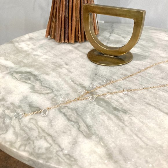 Water Drop Clear Crystal Pendant Gold Strand Necklace - Picture 5 of 8